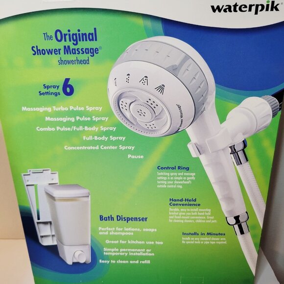 Vtg 2003 Water Pik The Og Shower Massage Showerhead 6 Settings Bonus Dispenser - Picture 5 of 6